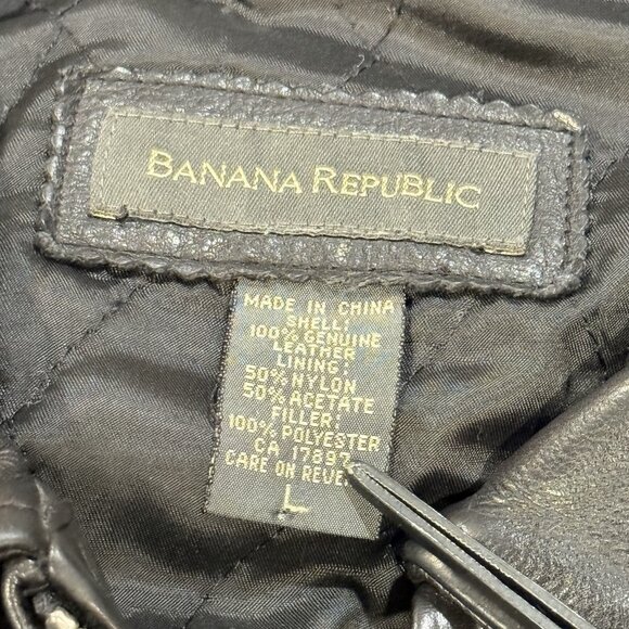 VTG 90s Banana Republic Black Leather Mens Bomber Aviator Jacket Size Large - Picture 8 of 13